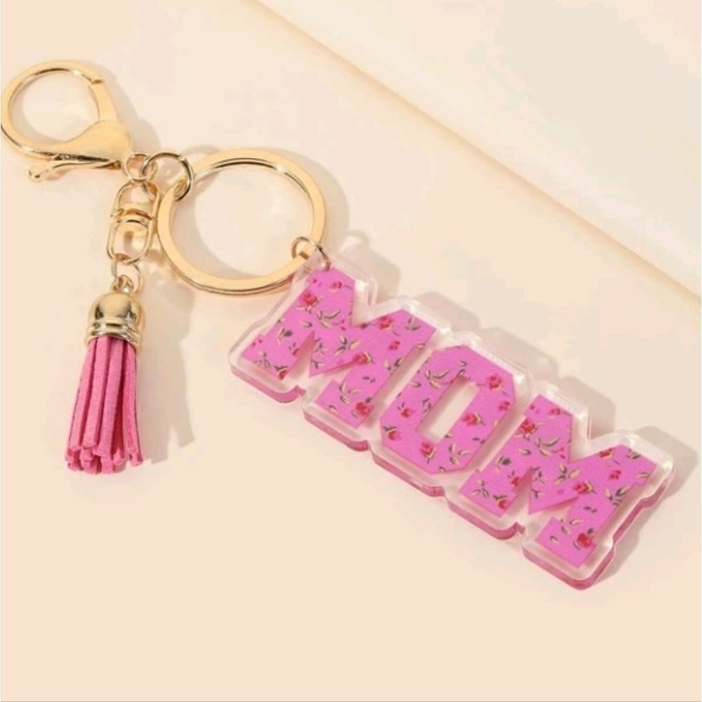 3 for $26 - Pink MOM & Tassel Keychain